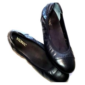 Black leather ballet flats